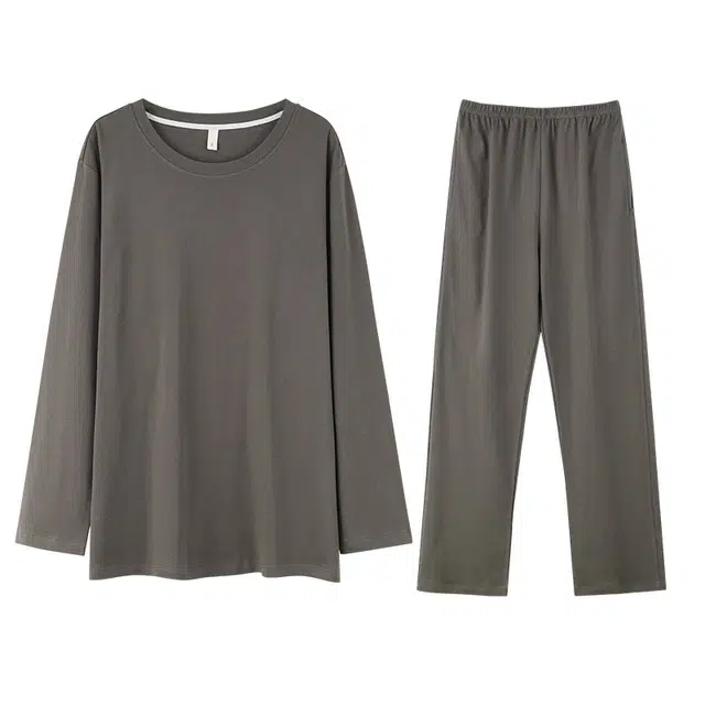 向薇 纯色舒适长袖休闲青少年家居睡衣套装 男款 图片色