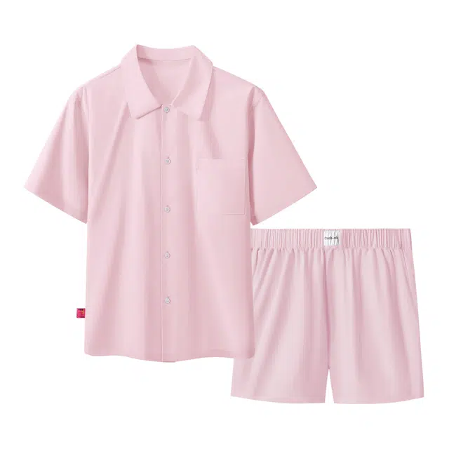 螃蟹秘密 纯色休闲时尚短袖家居服睡衣套装 女款 粉钻色