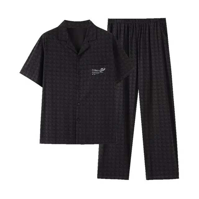芬腾可安 透气时尚简约休闲短袖可外穿亲肤细腻家居服睡衣套装 男款 黑色