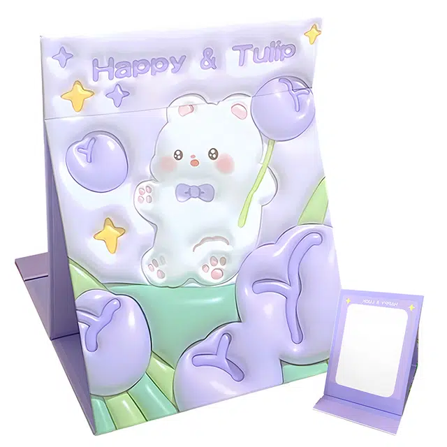 繁花森林 卡通折叠镜桌面可立大号化妆镜子学生宿舍化妆镜便携梳妆镜立体式美容工具化妆工具