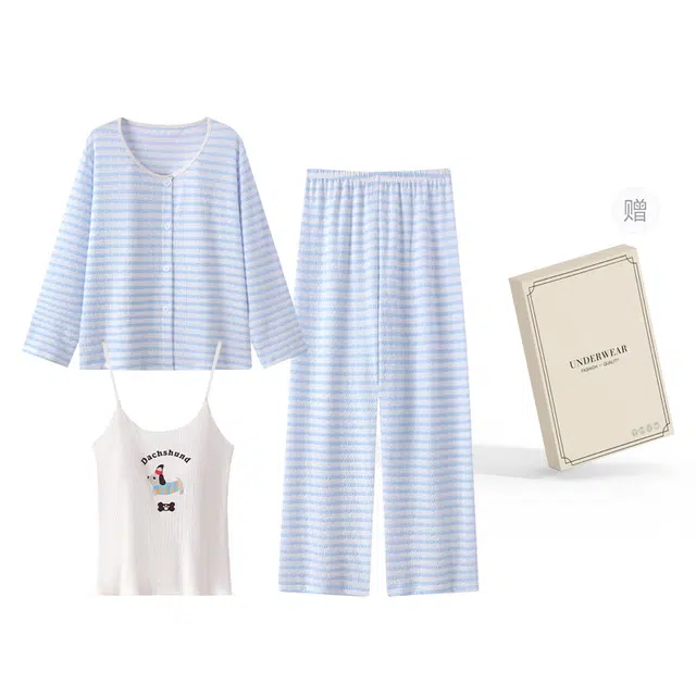 礼盒装俏韵 高级感舒适休闲甜美家居服可外穿睡衣套装 女款 蓝色