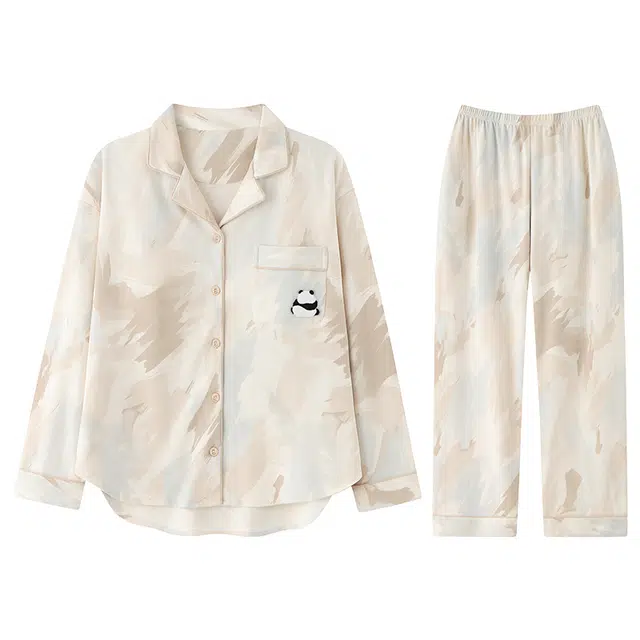 向薇 带胸垫长袖长裤可爱卡通大码家居服睡衣套装 女款 图片色