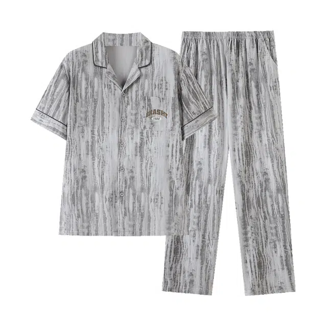 芬腾可安 经典可外穿透气时尚简约舒适短袖亲肤细腻家居服睡衣套装 男款 灰色