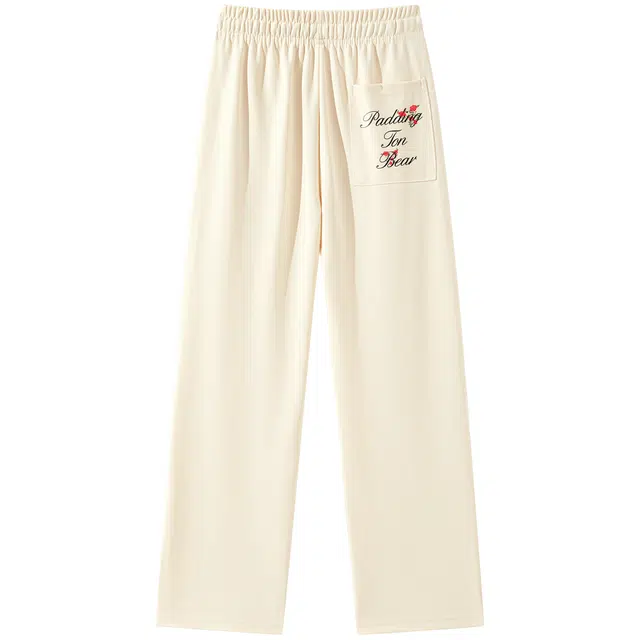 帕丁顿熊 美式高街基础款简约背后字母玫瑰印花纯色宽松卫裤垂感休闲阔腿直筒拖地针织运动打底裤 男女同款