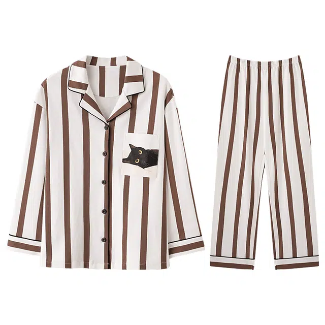 向薇 甜美可爱可外穿条纹长袖长裤睡衣套装 女款 图片色