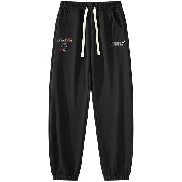 帕丁顿熊 美式高街基础款简约花体字母玫瑰花纯色宽松卫裤垂感休闲阔腿直筒束脚针织运动打底裤 男女同款