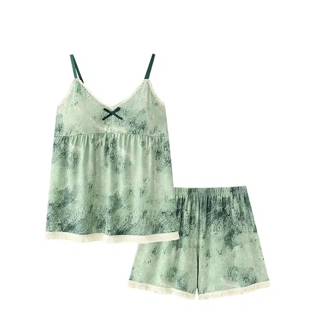 俏韵 带胸垫纯欲休闲舒适家居服外穿睡衣套装 女款 绿色