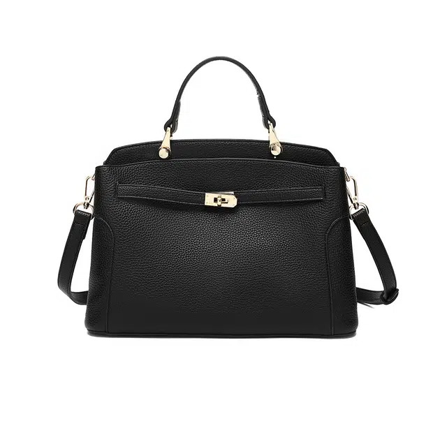 稻草人 优雅百搭 高级感软面 聚氨酯 单肩斜挎托特包妈咪包手提包 女款 黑色/大象灰