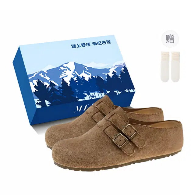 小鹿米利 时尚百搭轻便舒适简约两穿圆头厚底外穿通勤半拖 防滑包头拖鞋 女