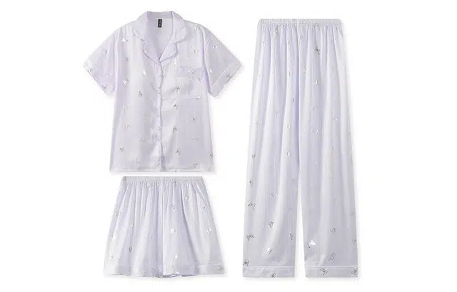 夏芬妍 简约休闲高级感蝴蝶冰丝翻领带胸垫家居服舒适亲肤短袖可外穿睡衣套装 女款 紫色