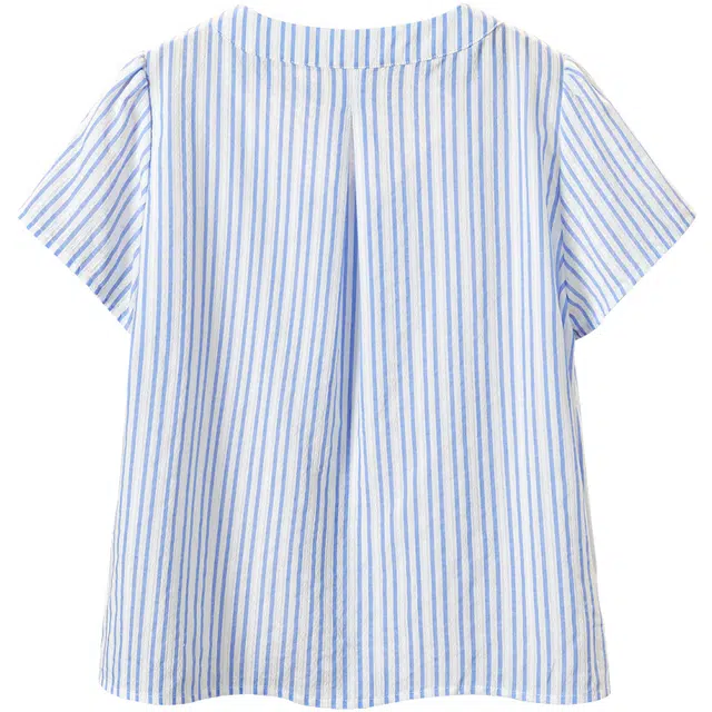 她池 宽松百搭简约短袖衬衫 女款 蓝色条纹