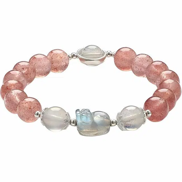 陌阡雪 【邂逅良缘】梦幻少女风 气质轻奢招正缘桃花 甜美小清新#好运天然 草莓晶 水晶手串 男女同款情侣款