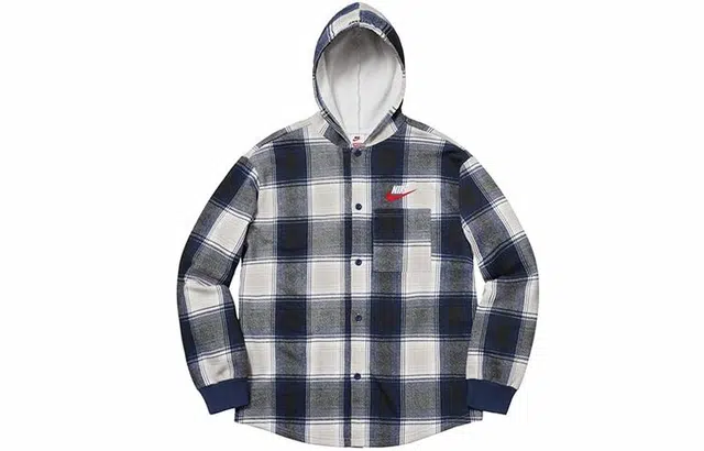Supreme FW18 x Nike Plaid Hooded Sweatshirt Navy