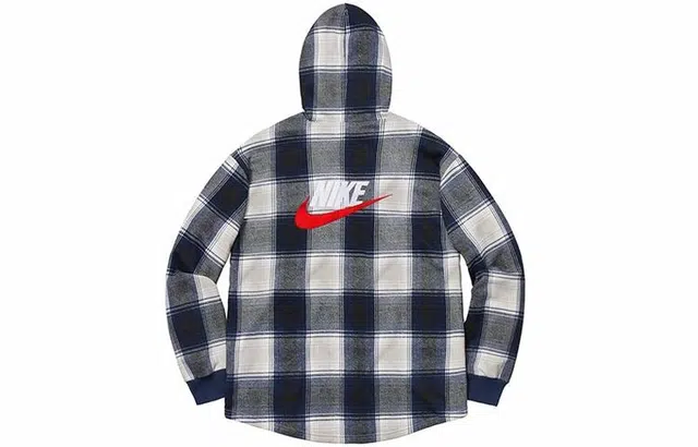 Supreme FW18 x Nike Plaid Hooded Sweatshirt Navy