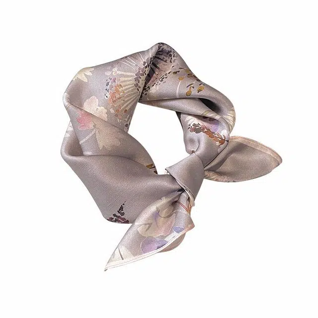 纳兰杜 优雅气质百搭时尚高级感法式穿搭通勤实用 桑蚕丝 丝巾 女款 粉紫色