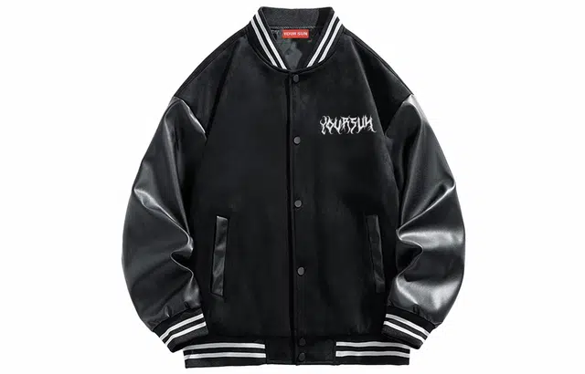 宜而爽  美式高街百搭户外嘻哈简约拼接积木蛇图案字母印花宽松休闲舒适单排扣落肩袖外套棒球服 男女同款