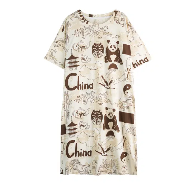 多拉美 可爱休闲舒适时尚短袖家居服睡裙 女款 杏色