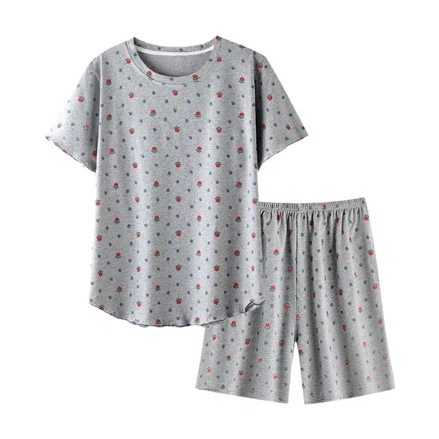 橡柠派 简约甜美短袖上衣小清新亲肤舒适家居服三分裤睡衣套装 女款 灰色