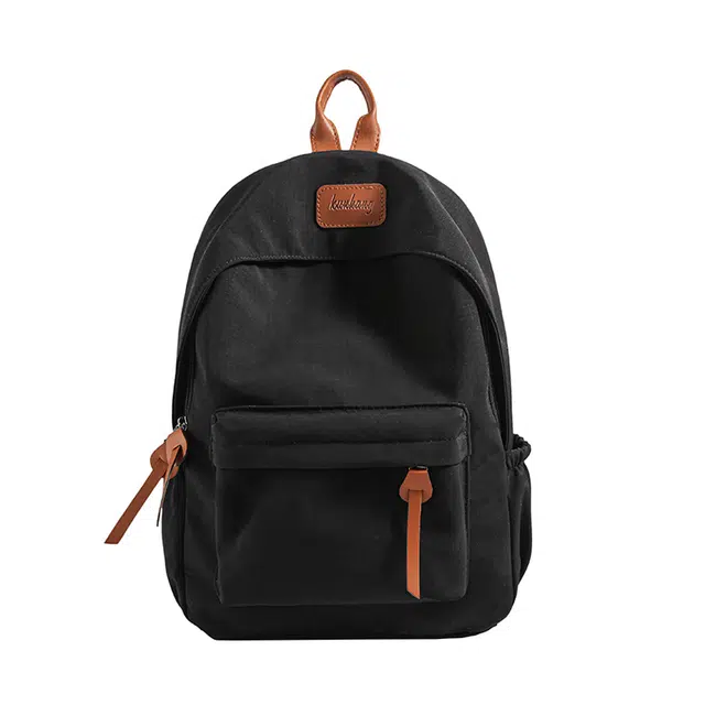 單倉 日系简约设计初高中学生书包通勤百搭大容量旅游背包 尼龙布 双肩包 男女同款情侣款 白色/黑色/绿色/棕色