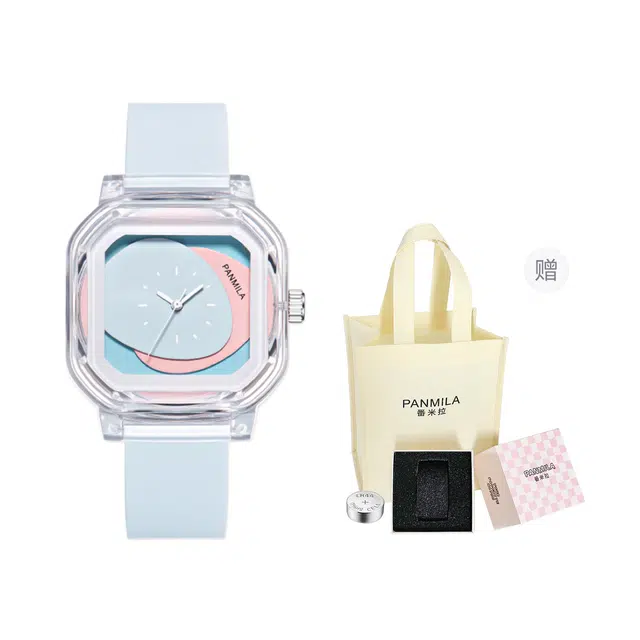 番米拉 多巴胺 石英机芯 硅胶表带 国表 女表 蓝色表盘