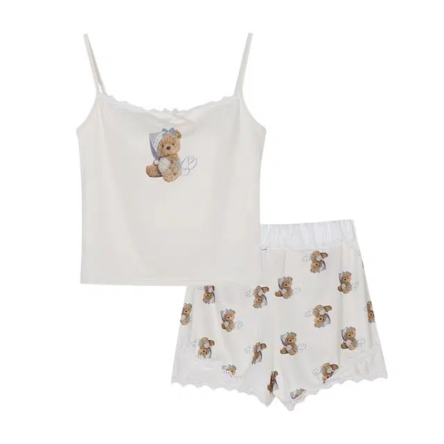 橡柠派 可爱带胸垫简约甜美清新亲肤舒适纯欲风睡衣套装 女款 白色