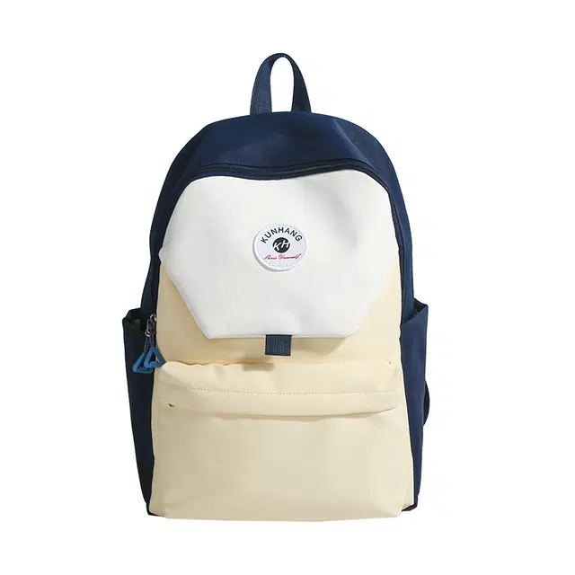 單倉 马卡龙轻便简约撞色日系初高中学生书包小众设计休闲旅行大容量背包 尼龙布 双肩包 男女同款情侣款 粉红色/黄色/蓝色/绿色