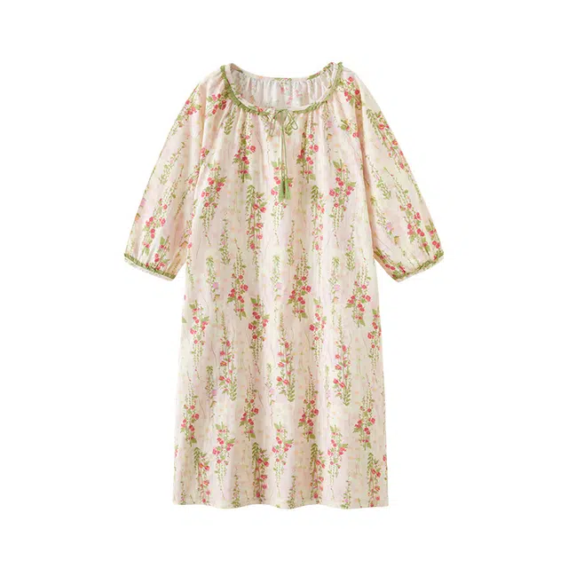 怡吾色 甜美家居服简约清新五分袖睡裙 女款