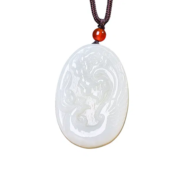 舒杰 小众设计款吉祥孔雀毛衣链 项链 白玉/青白玉 男女同款情侣款