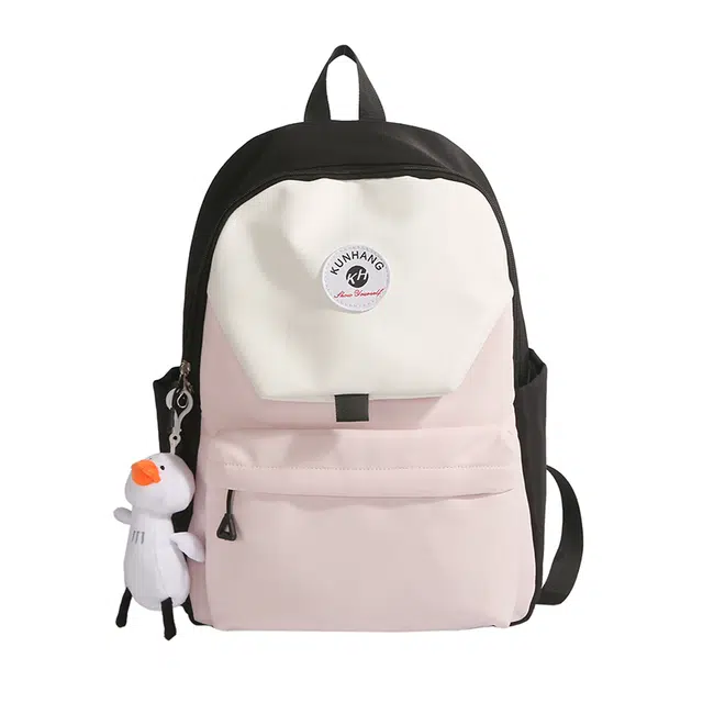 單倉 马卡龙轻便简约撞色日系初高中学生书包小众设计休闲旅行大容量背包 尼龙布 双肩包 男女同款情侣款 粉红色/黄色/蓝色/绿色