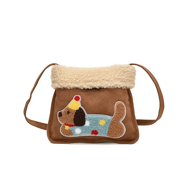 轩玺 小众可爱时尚简约百搭通勤 毛呢 斜挎单肩包 女款 棕色配卡其/棕配白/红色/粉色