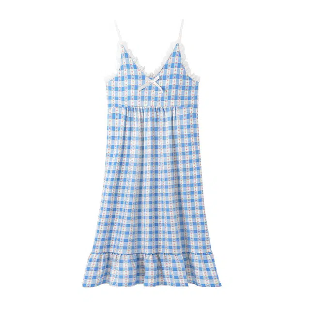 橡柠派 小清新甜美亲肤舒适可爱无袖吊带简约家居服睡裙 女款 浅蓝色