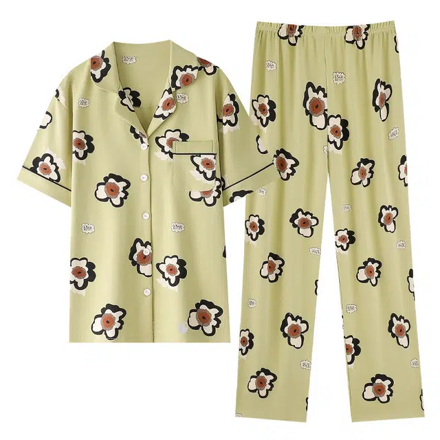 潞优野 舒适亲肤短袖长裤开衫睡衣套装 女款