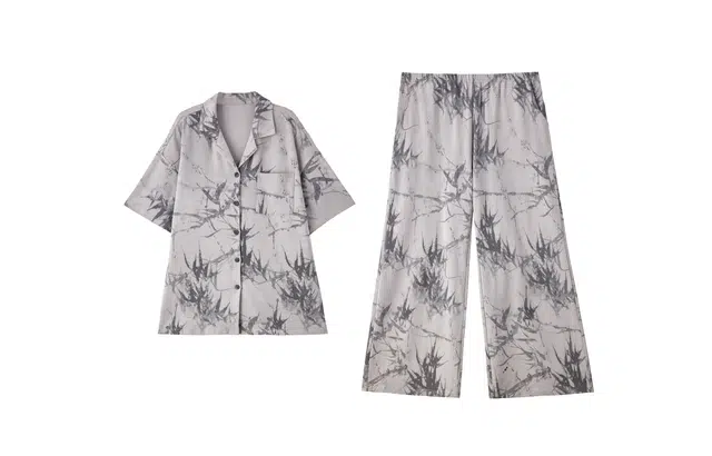 俏薇妮 简约柔软水墨画高级感短袖长裤家居服睡衣套装 女款 灰色