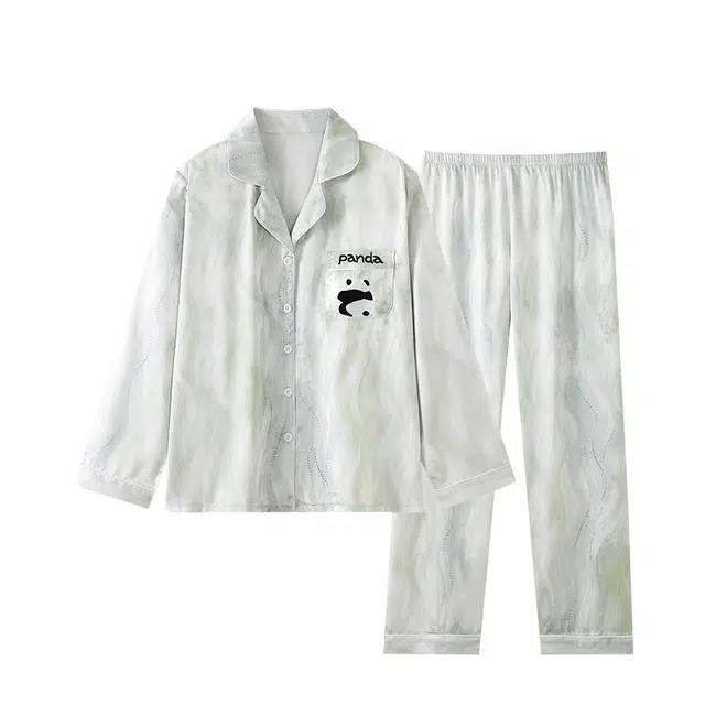 俏韵 卡通熊猫开衫舒适休闲可外穿睡衣套装 女款 淡绿色