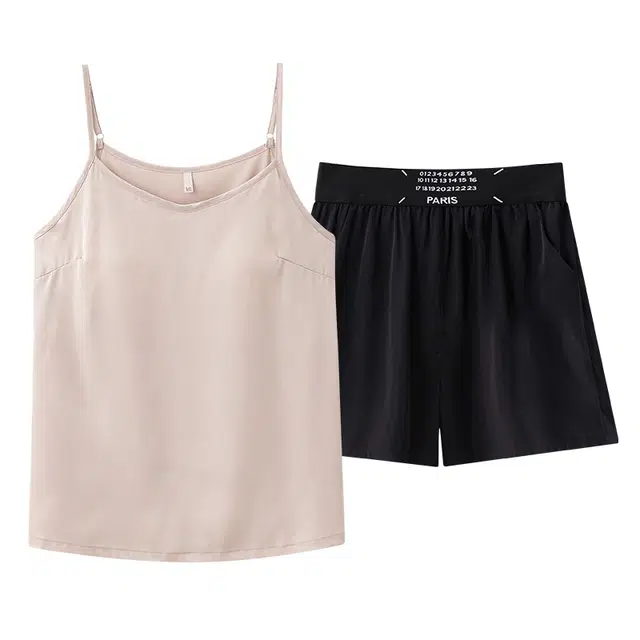 乐姿韵 简约纯色凉感舒适纯欲性感吊带透气家居服睡衣套装 女款 卡其色