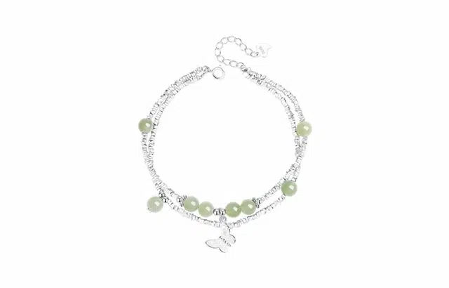 尚银福 闪耀蝴蝶 森系小清新 时尚优雅气质轻奢高级感 国潮新中式小众创意设计 琉璃 手链 女款