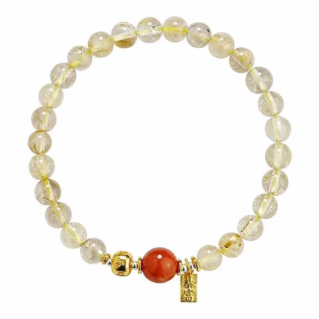 【八方来财】 凤凰涅磐 招财纳福 事业步步高升 黄发晶平安吉祥转运珠 新中式原创设计小众高级感#好运 黄水晶 手串 女款