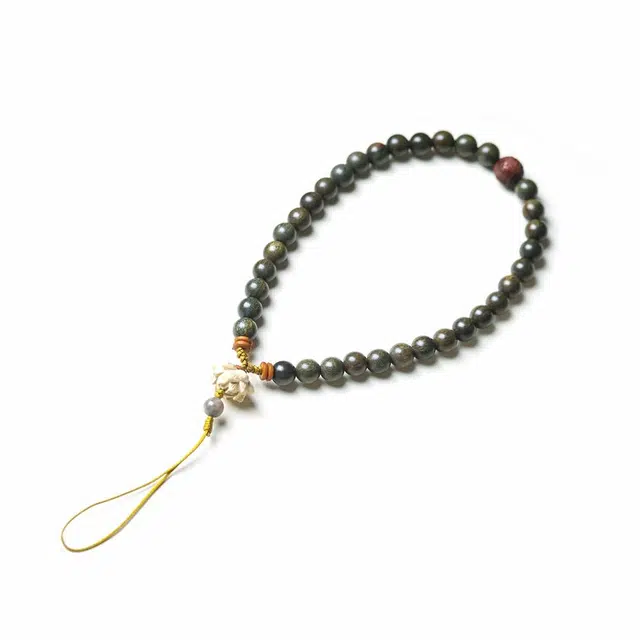 灵晔 新中式手工串珠轻奢感 好运莲莲转运个性小众 绿檀 手机链 男女同款情侣款