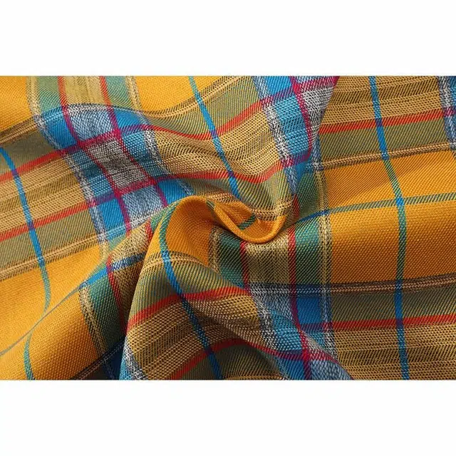 欧路得 复古格子美式复古高街格纹帅气时尚潮牌短袖衬衫 男款 黄色