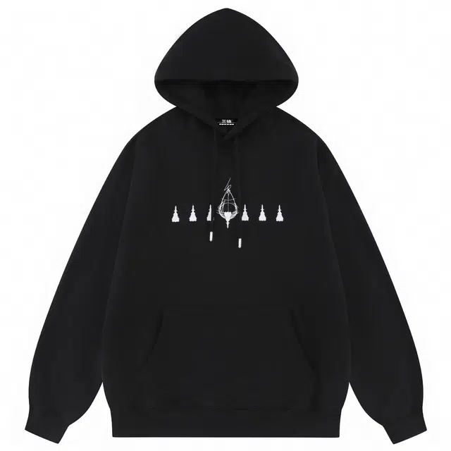 三体 素描卡通图案印花连帽宽松休闲卫衣 男女同款