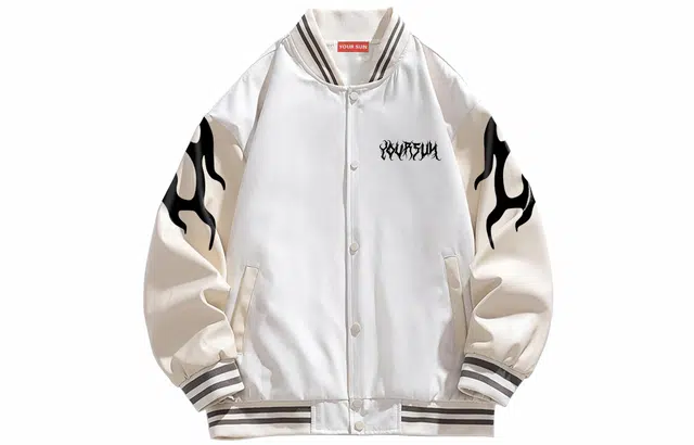 宜而爽  美式高街复古简约拼色创意恶魔翅膀图案字母印花宽松休闲日常通勤舒适单排扣落肩袖棒球服 男女同款