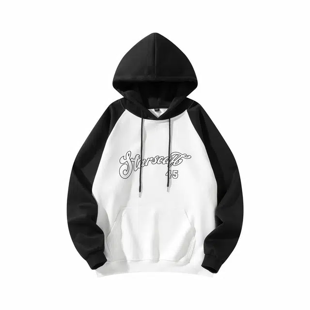星际者 拼色趣味字母印花宽松休闲连帽套头卫衣 男女同款