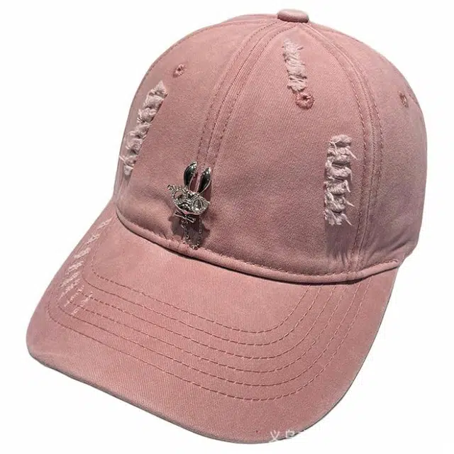 优莲茵 韩版复古时尚百搭金属兔子链条水洗做旧休闲遮阳 街头潮酷 大头围显脸小遮阳防晒 棉 鸭舌帽 女款