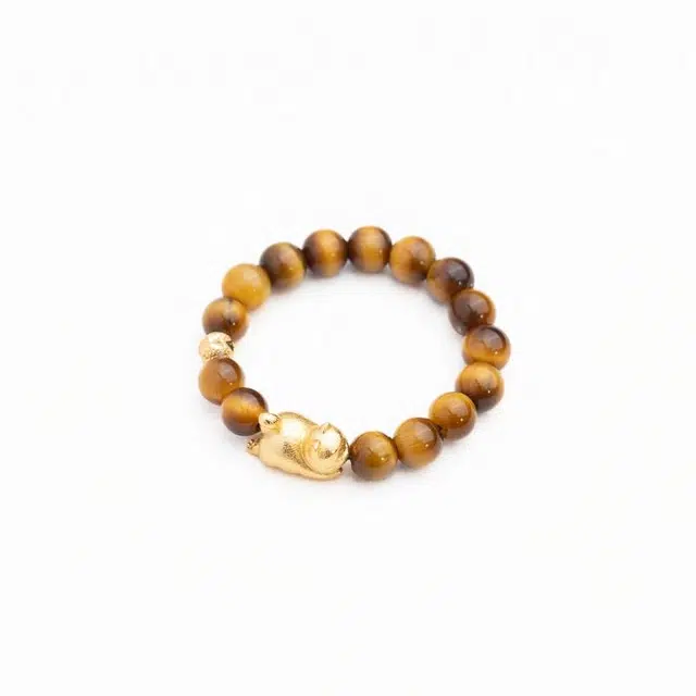 仙源 招财猫原创小众设计国风文玩 虎眼石 玉石戒指  男女同款情侣款