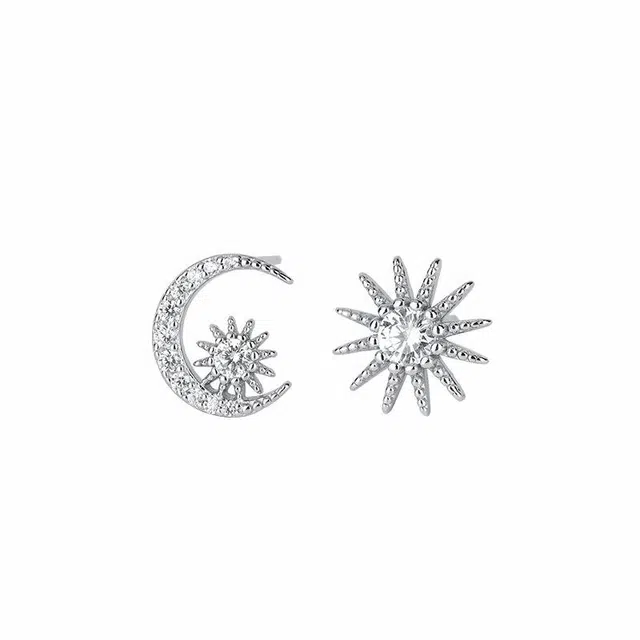999 Silver Star Moon Asymmetric Earrings