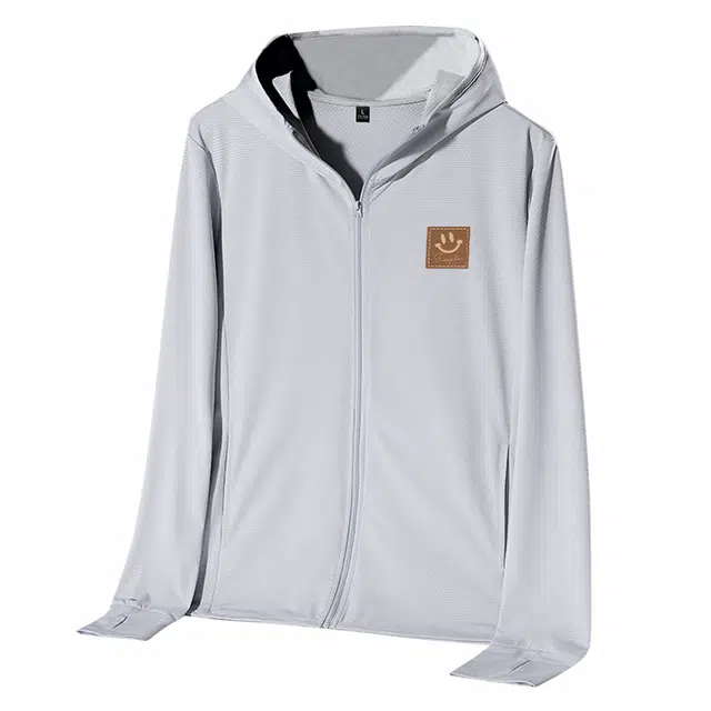 棉致 防紫外线简约笑脸印花冰丝速干凉感透气连帽防晒服 男女同款