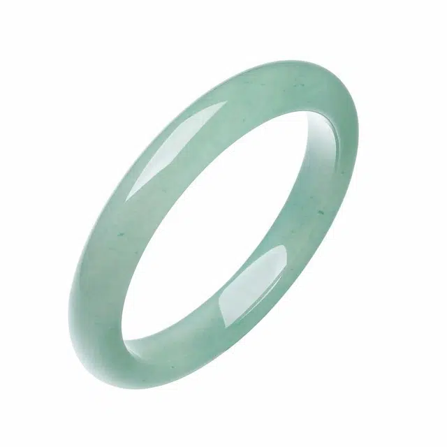 六桂福珠宝 山林翠玉  时来运转小众设计高级感古风素圈镯 天山翠 手镯 女款