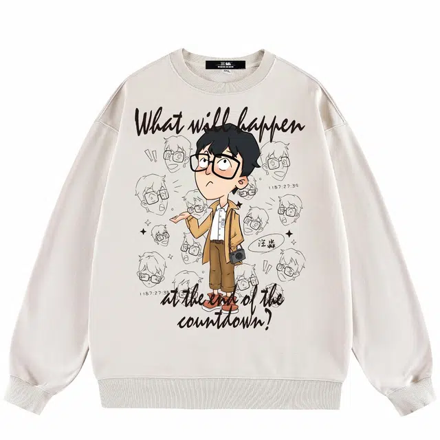 三体 汪淼卡通形象系列 简约基础卡通印花宽松休闲圆领卫衣 男女同款