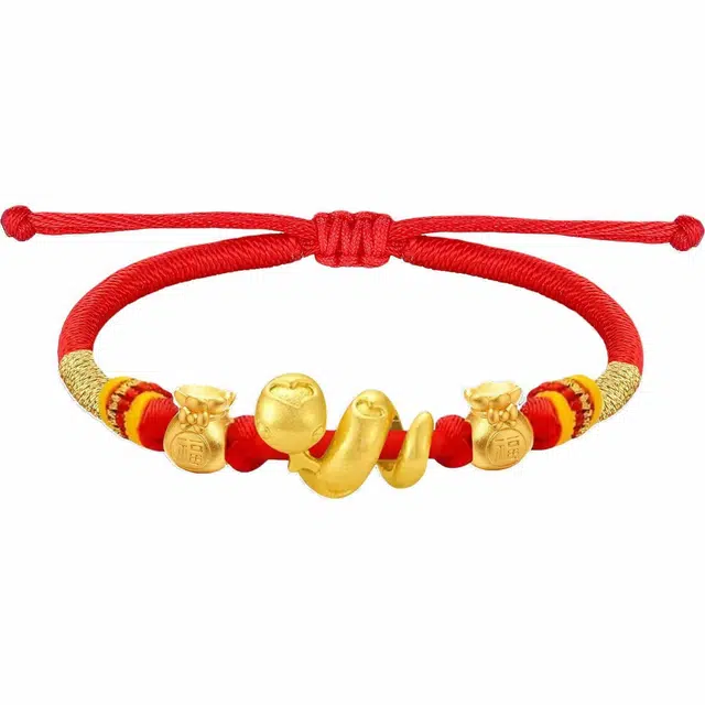 【999纯金高品质】 金师傅 蝴蝶结福袋卷卷蛇手绳 本命年生肖蛇新中式国潮复古百搭小众高级#好运 足金 一口价 黄金手链 男女同款情侣款