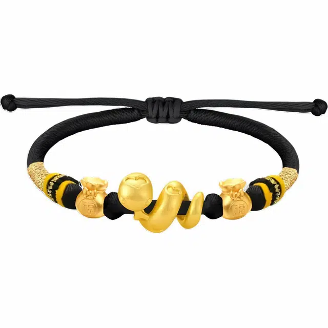【999纯金高品质】 金师傅 蝴蝶结福袋卷卷蛇手绳 本命年生肖蛇新中式国潮复古百搭小众高级#好运 足金 一口价 黄金手链 男女同款情侣款